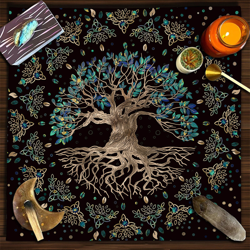 Față de masă pentru cărți de tarot Mandala arborele vieții fluture ciuperci constelație față de masă din catifea față de masă în stil ins