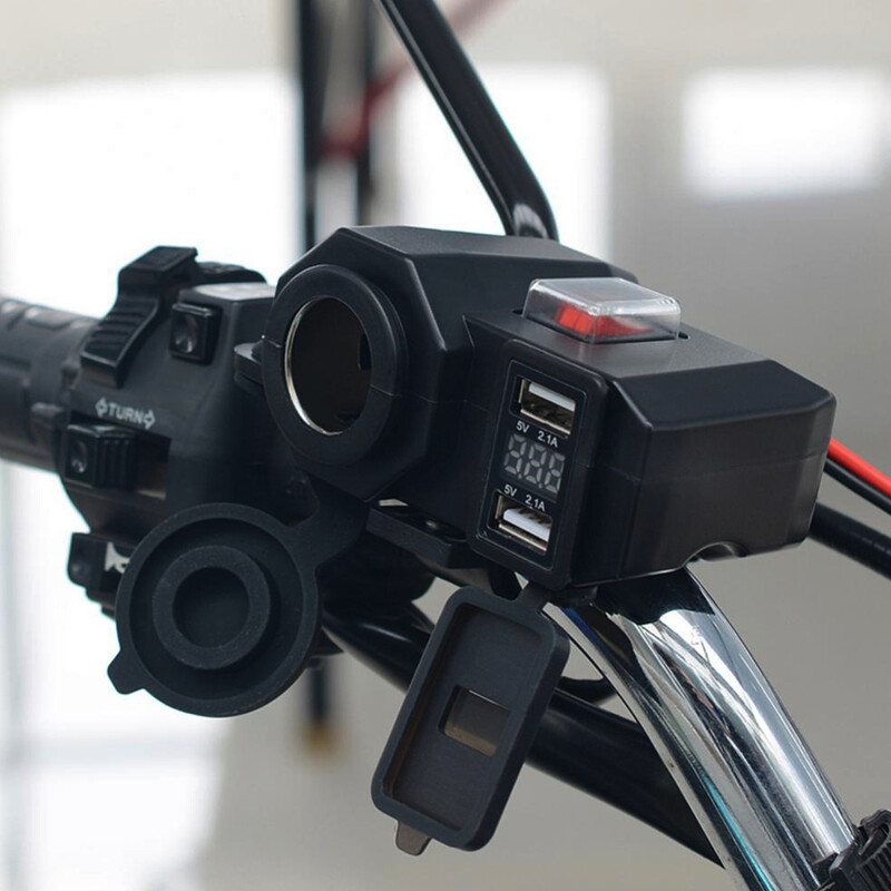 Port USB dublu Priză pentru brichetă Încărcător pentru ghidon de motocicletă pentru telefon Afișaj digital Adaptor 2.1A Sursă de alimentare