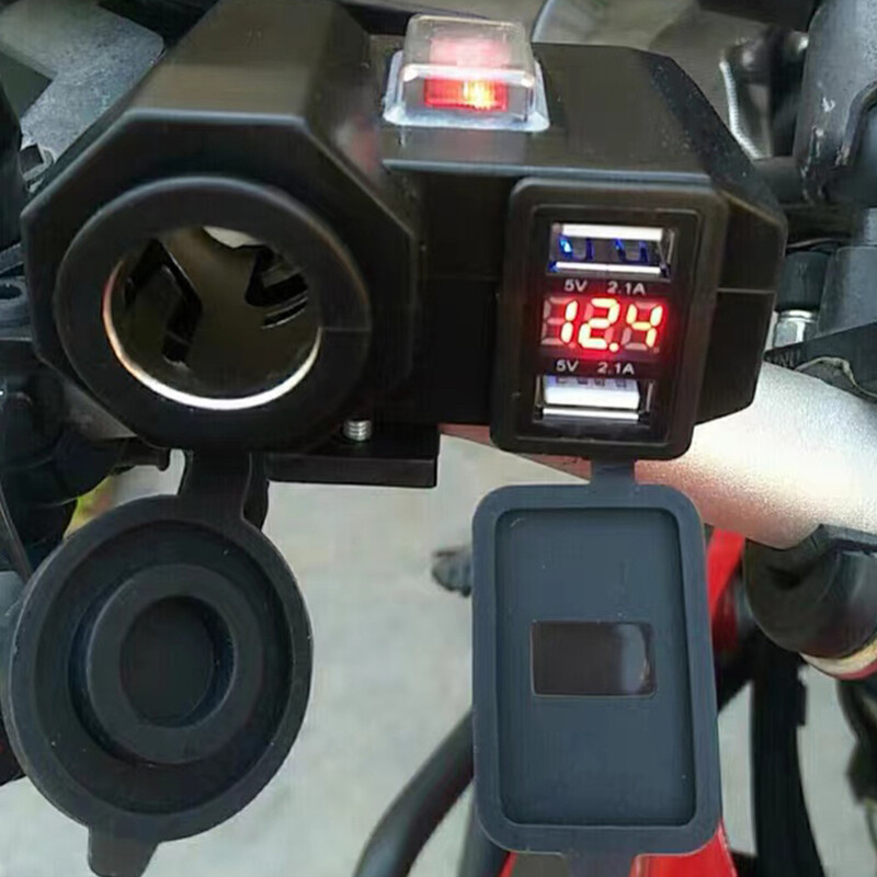 Port USB dublu Priză pentru brichetă Încărcător pentru ghidon de motocicletă pentru telefon Afișaj digital Adaptor 2.1A Sursă de alimentare