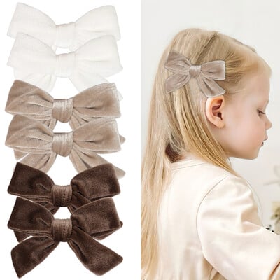 6PCS/3 Pari Baršunaste mašne za kosu, štipaljke za djevojčice, 4 inčne mašne za kosu, metalne kopče za kosu, ukosnice, dodaci za kosu za malu djecu, djevojčice