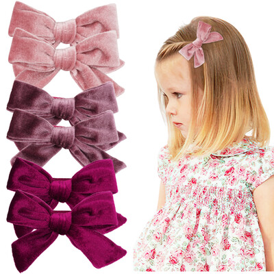 6PCS/3 Pari Baršunaste mašne za kosu, štipaljke za djevojčice, 4 inčne mašne za kosu, metalne kopče za kosu, ukosnice, dodaci za kosu za malu djecu, djevojčice