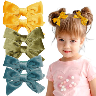 6PCS/3 Pari Baršunaste mašne za kosu, štipaljke za djevojčice, 4 inčne mašne za kosu, metalne kopče za kosu, ukosnice, dodaci za kosu za malu djecu, djevojčice