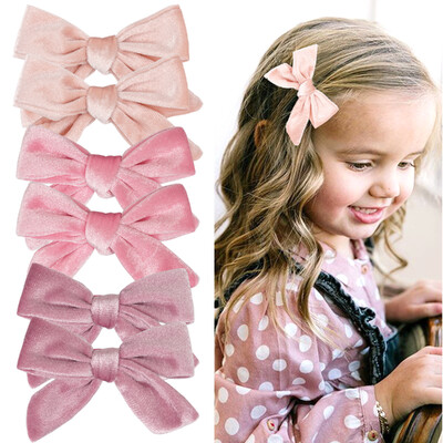 6PCS/3 Pari Baršunaste mašne za kosu, štipaljke za djevojčice, 4 inčne mašne za kosu, metalne kopče za kosu, ukosnice, dodaci za kosu za malu djecu, djevojčice