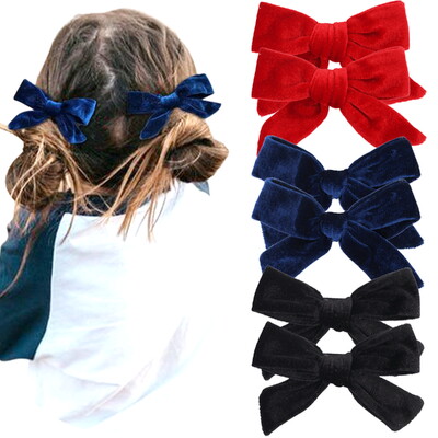 6PCS/3 Pari Baršunaste mašne za kosu, štipaljke za djevojčice, 4 inčne mašne za kosu, metalne kopče za kosu, ukosnice, dodaci za kosu za malu djecu, djevojčice