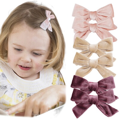 6PCS/3 Pari Baršunaste mašne za kosu, štipaljke za djevojčice, 4 inčne mašne za kosu, metalne kopče za kosu, ukosnice, dodaci za kosu za malu djecu, djevojčice