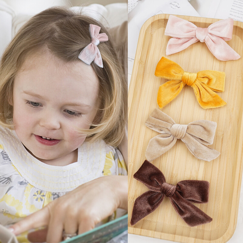 6PCS/3 Pari Baršunaste mašne za kosu, štipaljke za djevojčice, 4 inčne mašne za kosu, metalne kopče za kosu, ukosnice, dodaci za kosu za malu djecu, djevojčice