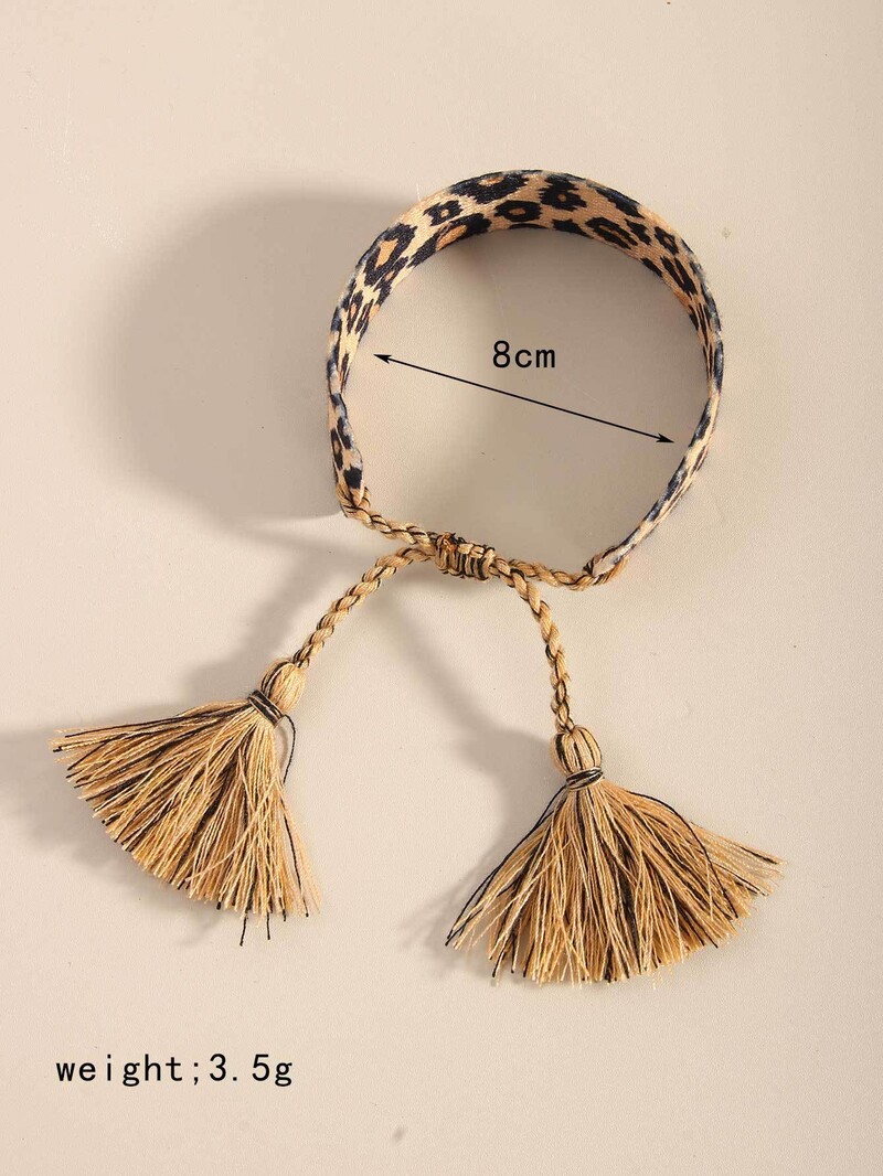 Brățară simplă cu imprimeu de leopard în stil boem, frânghie din material textil înnodat manual. Brățară vintage realizată manual