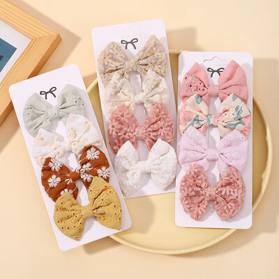 4 db/Szett Lovely Cotton Bowknot Clipek Biztonságos Hajtűk Lányok Friss Lelkipásztor Hajcsat Baba Haj Kiegészítők Gyereknyomat Hajcsipesz Ajándék