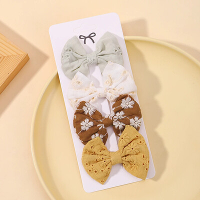 4 bucăți/set de agrafe minunate din bumbac cu papillon Agrafe de păr sigure pentru fete Agrafe de păr proaspete pastorale Accesorii pentru păr pentru bebeluși Cadou pentru grindă de păr imprimată pentru copii