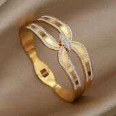 Метални кристалногеометрични отворени гривни от неръждаема стомана и гривни за жени Модна марка бижута Аксесоари за гривни