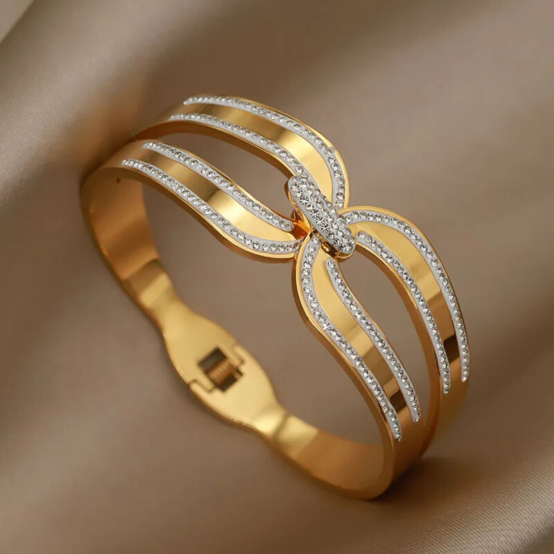 Метални кристалногеометрични отворени гривни от неръждаема стомана и гривни за жени Модна марка бижута Аксесоари за гривни