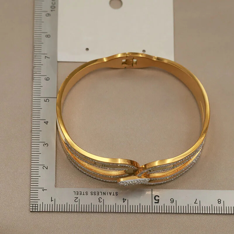 Метални кристалногеометрични отворени гривни от неръждаема стомана и гривни за жени Модна марка бижута Аксесоари за гривни