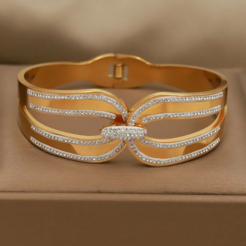 Метални кристалногеометрични отворени гривни от неръждаема стомана и гривни за жени Модна марка бижута Аксесоари за гривни