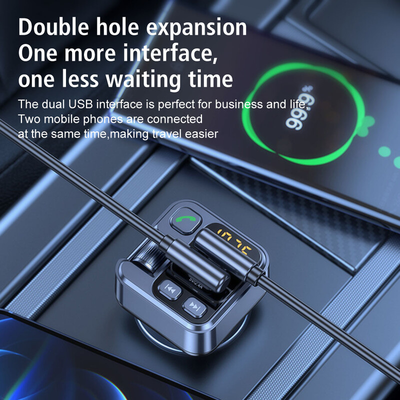 Automobilski Bluetooth prijemnik Automobilski MP3 Stereo svirač glazbe PD USB-C Brzi punjač Bluetooth 5.1 FM odašiljač 30W 3,5 mm Aux Handsfree