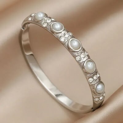 Метални перлени мъниста от неръждаема стомана Гривни и гривни за жени Модна марка Бижута Уникални кристални гривни Аксесоари