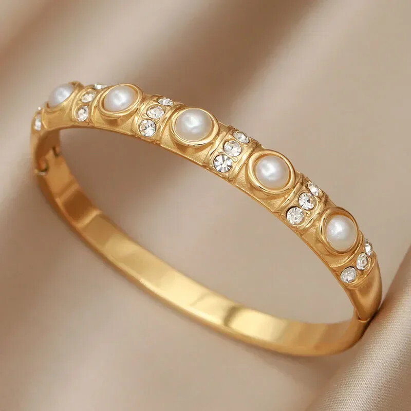 Метални перлени мъниста от неръждаема стомана Гривни и гривни за жени Модна марка Бижута Уникални кристални гривни Аксесоари