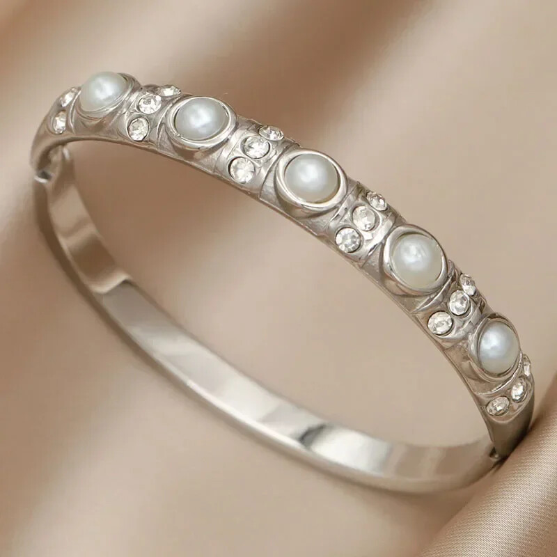 Метални перлени мъниста от неръждаема стомана Гривни и гривни за жени Модна марка Бижута Уникални кристални гривни Аксесоари