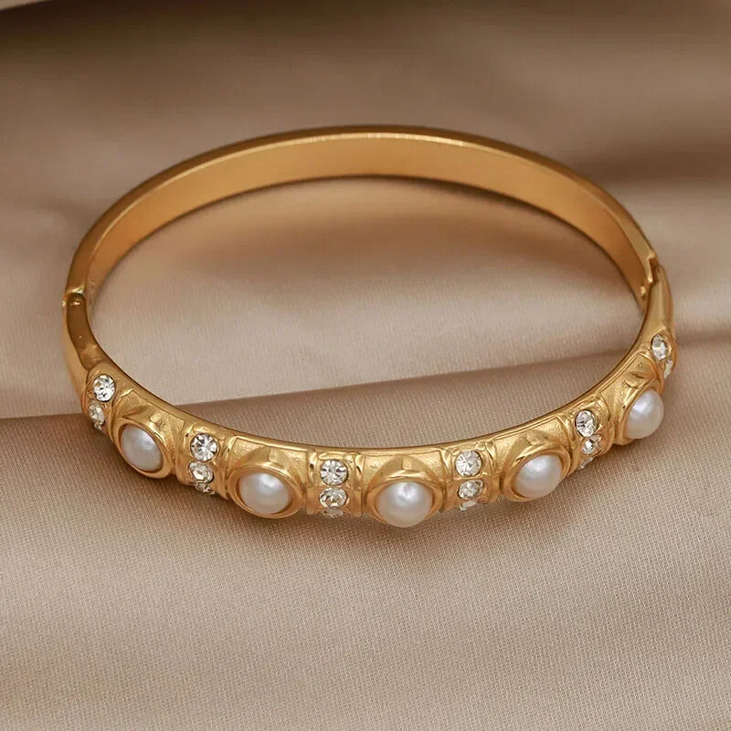 Метални перлени мъниста от неръждаема стомана Гривни и гривни за жени Модна марка Бижута Уникални кристални гривни Аксесоари