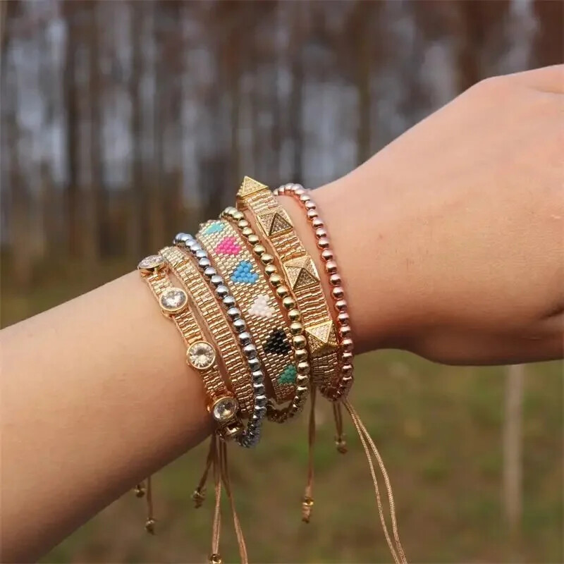 Narukvica od perli Srce Ručno pletenje Originalnost Bohemijski dizajn Zakovice cirkon Podesiva plima Jednostavna narukvica od rižinih perli