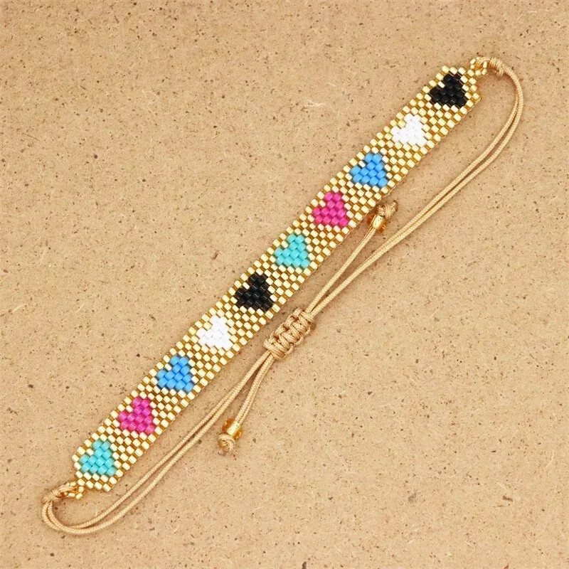 Narukvica od perli Srce Ručno pletenje Originalnost Bohemijski dizajn Zakovice cirkon Podesiva plima Jednostavna narukvica od rižinih perli