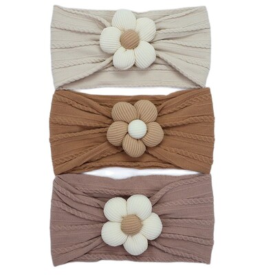 3 buc Bentite pentru bebeluși Nou-născut pentru fetiță, cu flori, bentite din nailon pentru copii, moale, turban pentru copii, copii mici, accesorii de păr pentru copii