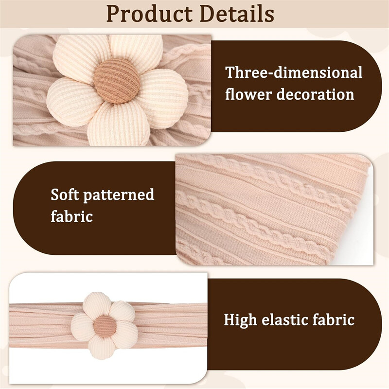 3 buc Bentite pentru bebeluși Nou-născut pentru fetiță, cu flori, bentite din nailon pentru copii, moale, turban pentru copii, copii mici, accesorii de păr pentru copii