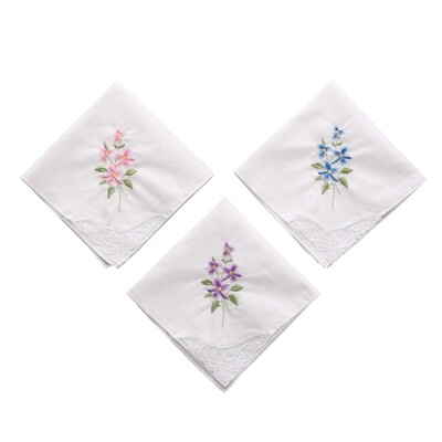 Дамски носни кърпи с памучна бродерия Дамски меки плътни бонбонени цветя с дантелени кантове за сватбено тържество