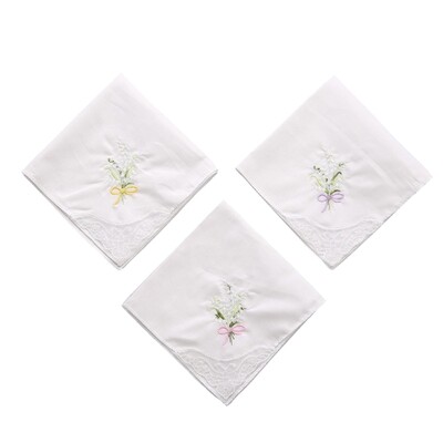 Дамски носни кърпи с памучна бродерия Дамски меки плътни бонбонени цветя с дантелени кантове за сватбено тържество