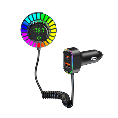 FM raidītājs Bluetooth 5.3 mūzikas balss vadība uztveršana apkārtējā gaisma auto MP3 automašīnas lādētājs ātra uzlāde 48W brīvroku zvans