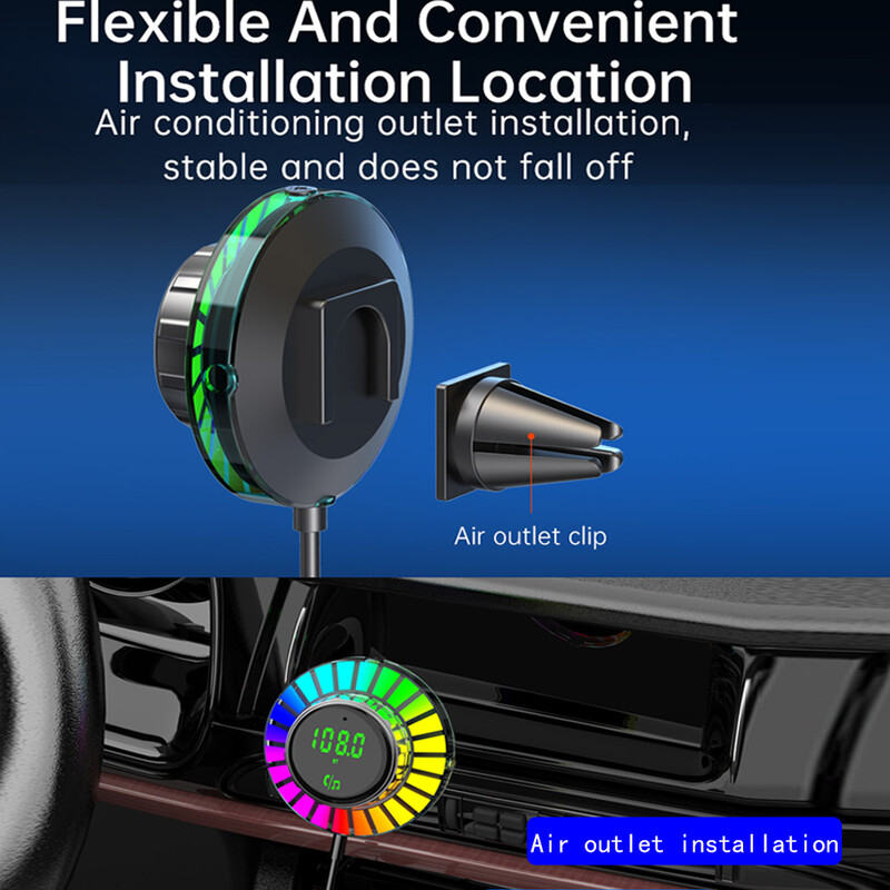 FM raidītājs Bluetooth 5.3 mūzikas balss vadība uztveršana apkārtējā gaisma auto MP3 automašīnas lādētājs ātra uzlāde 48W brīvroku zvans