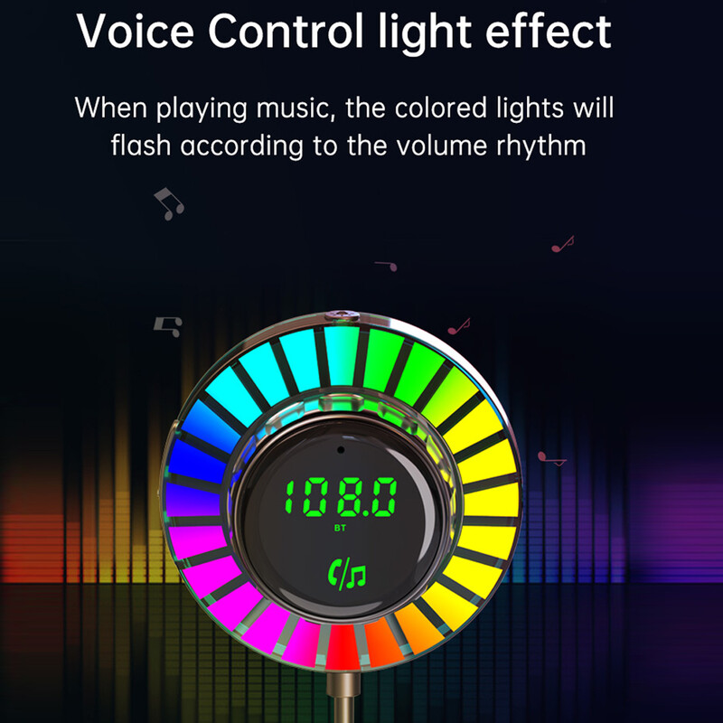 FM raidītājs Bluetooth 5.3 mūzikas balss vadība uztveršana apkārtējā gaisma auto MP3 automašīnas lādētājs ātra uzlāde 48W brīvroku zvans
