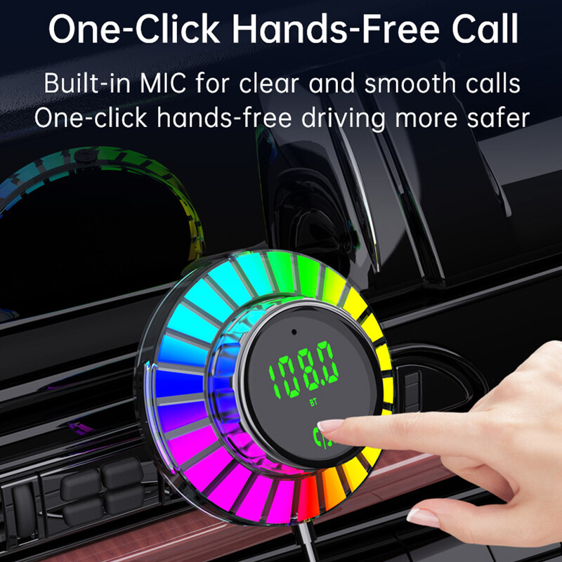 FM raidītājs Bluetooth 5.3 mūzikas balss vadība uztveršana apkārtējā gaisma auto MP3 automašīnas lādētājs ātra uzlāde 48W brīvroku zvans