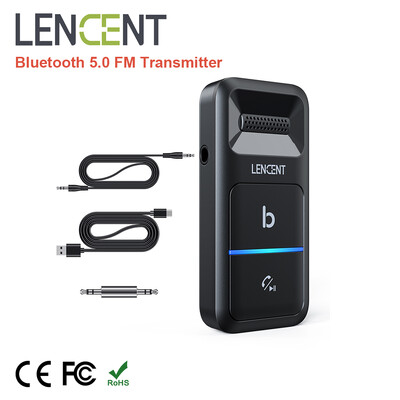 LENCENT Bluetoothi autoadapter, 3,5 mm AUX-iga Bluetooth-saatja autole, mürasummutav mikrofon, juhtmevaba autokomplekt