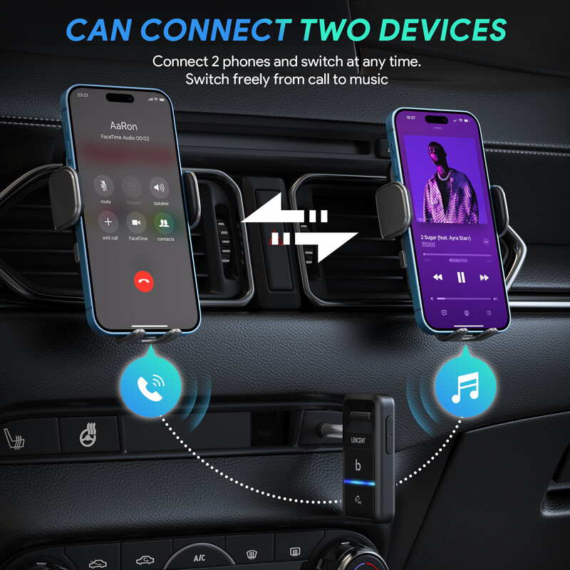 LENCENT Bluetoothi autoadapter, 3,5 mm AUX-iga Bluetooth-saatja autole, mürasummutav mikrofon, juhtmevaba autokomplekt