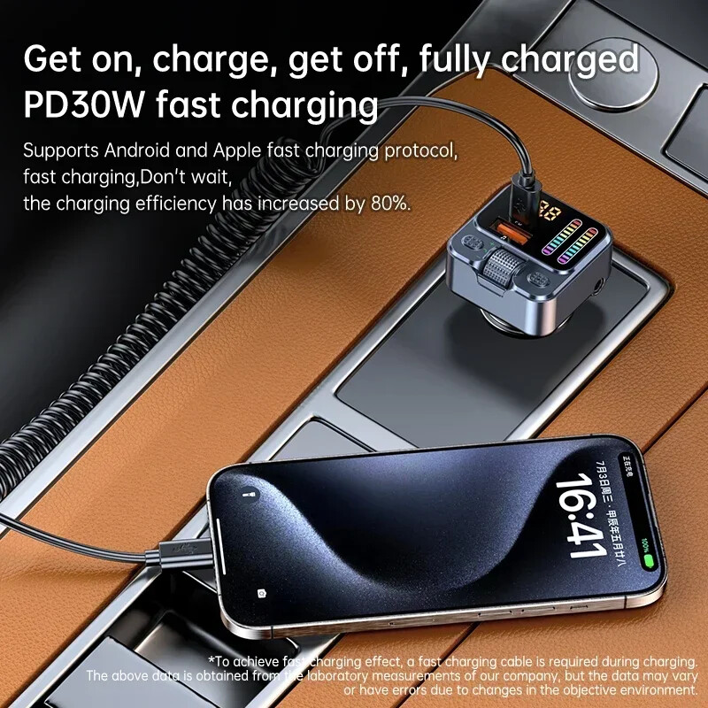 Bluetooth 5.4 FM saatja käed-vabad autoraadio modulaatori tugi U Drive TF MP3-mängija koos PD30W ülikiire laadimisadapteriga