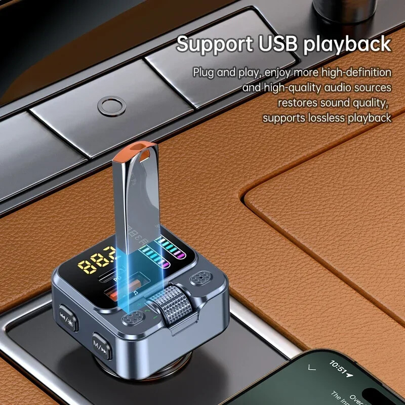 Bluetooth 5.4 FM saatja käed-vabad autoraadio modulaatori tugi U Drive TF MP3-mängija koos PD30W ülikiire laadimisadapteriga