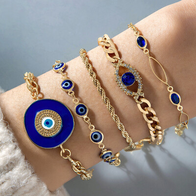 Винтидж многослоен набор от гривни за жени, мъже, модерен турски Lucky Blue Evil Eye гривна с мъниста, бижута, подаръци