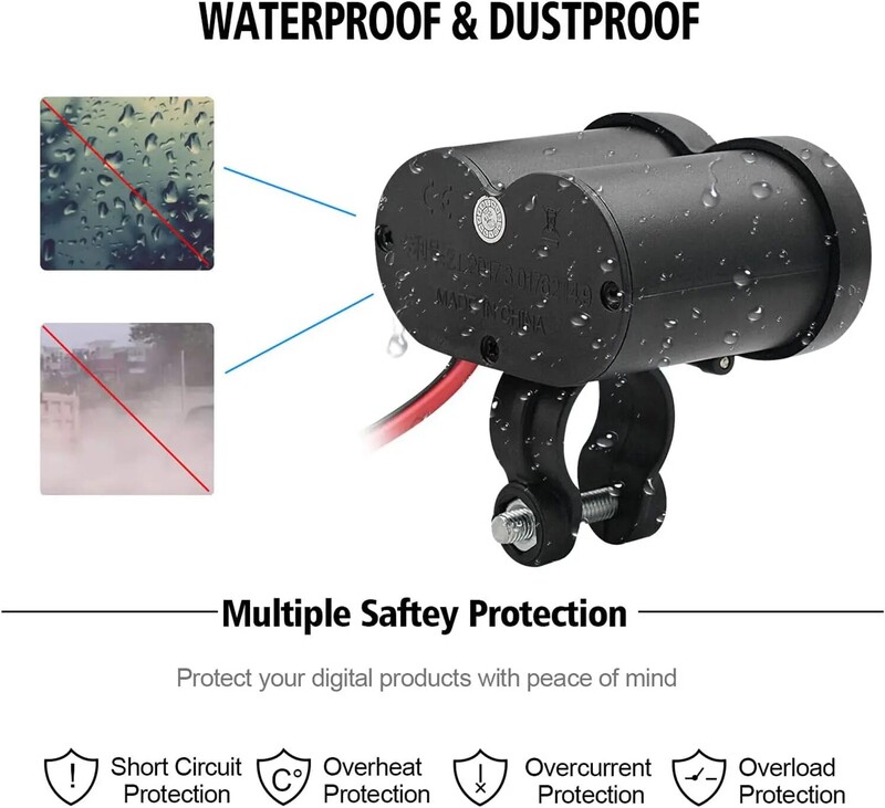 12V motociklo vairo USB įkroviklis vandeniui atsparus cigarečių žiebtuvėlio lizdas su jungikliu mobiliesiems telefonams mobiliesiems planšetiniams kompiuteriams GPS