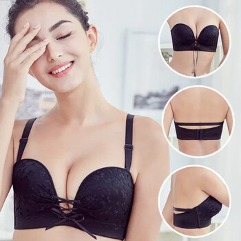 Bralette Push Up сутиени Дамски сутиен без презрамки Неплъзгащ се невидим сутиен Събиране без стоманен пръстен Дантелено бельо Сватбен сутиен за булка