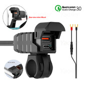 2025 m. Naujas 12v QC3.0 motociklo USB greitas įkroviklis, atsparus vandeniui su PD3.0 Type-C prievado lizdu su LED voltmetro skaitmeniniu telefono įkrovikliu