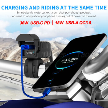 2025 Νέος 12v QC3.0 Μοτοσικλέτα USB Fast Charger Αδιάβροχος με υποδοχή θύρας PD3.0 Type-C με ψηφιακό φορτιστή τηλεφώνου LED Voltmeter