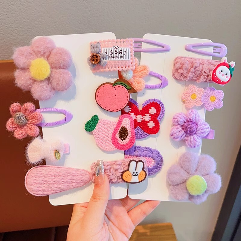 Bērnu plīša matu sprādzes rudens un ziemas mazām meiteņu sānu stieņiem Jauki meiteņu mazuļu galvassegas 2024. gada jaunas matadatas