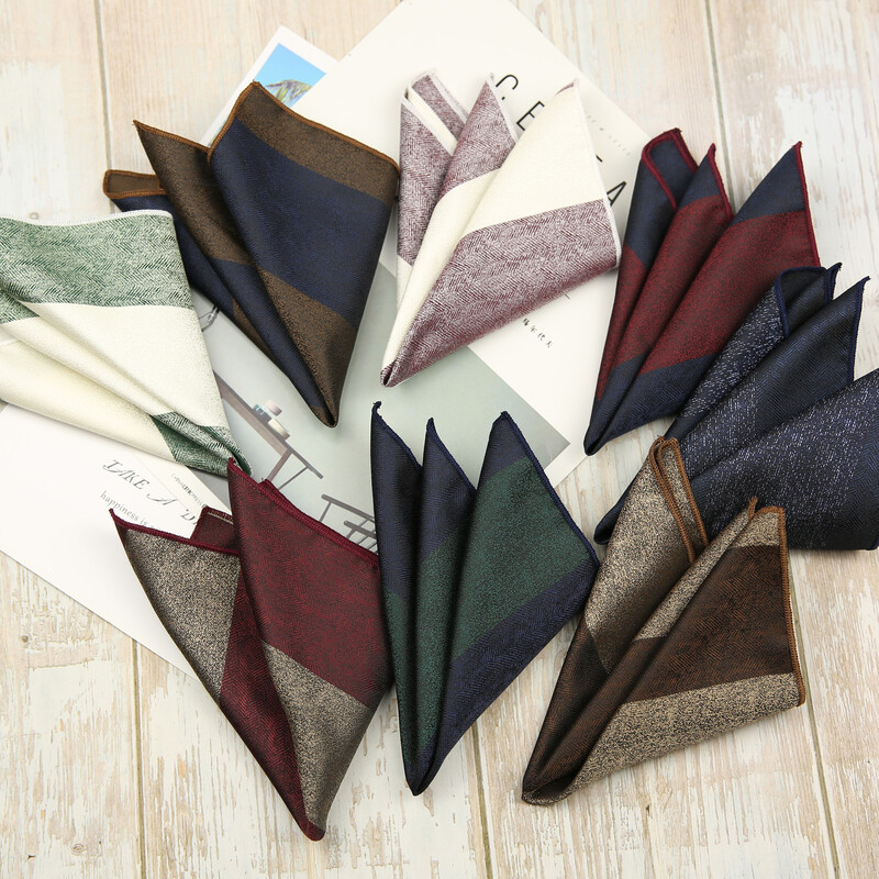 Muški svileni džepni kvadrat od 23 cm, smeđe crvene pruge, poslovni rupčić, mekana maramica, dodaci za odijelo za svatove, kravata, ručnik za prsa