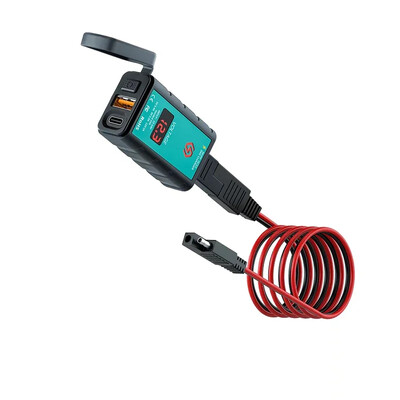 12 V USB motociklo įkroviklio vandeniui atsparus jungiklis su voltmetro greito įkrovimo adapteriu SAE prie C tipo USB lizdo motociklo priedai