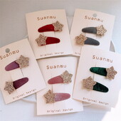 1 komplekts Korea Cute Star Matu Spraude Bērniem Samta matu sprādze Meiteņu Sprādze Mazu Rozā Bangs Zvaigžņu Sprādzes Bērnu Matu Aksesuāri