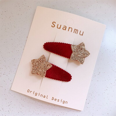 1 komplekts Korea Cute Star Matu Spraude Bērniem Samta matu sprādze Meiteņu Sprādze Mazu Rozā Bangs Zvaigžņu Sprādzes Bērnu Matu Aksesuāri