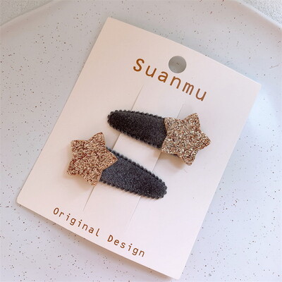 1 komplekts Korea Cute Star Matu Spraude Bērniem Samta matu sprādze Meiteņu Sprādze Mazu Rozā Bangs Zvaigžņu Sprādzes Bērnu Matu Aksesuāri