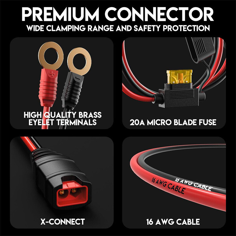 Kabelski svežanj kompatibilan s NOCO GC008 X-Connect M10 (3/8 in) XL perforiranim terminalnim konektorom, produžnim kabelom punjača