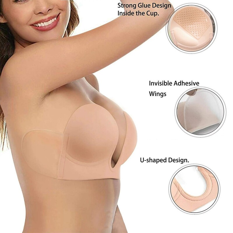 ZXYOUPING Sutien din silicon fără bretele în V adânc Autocolante reutilizabile pentru sutien magic sutien sexy push-up sutien impermeabil, autoadeziv, din silicon pentru W