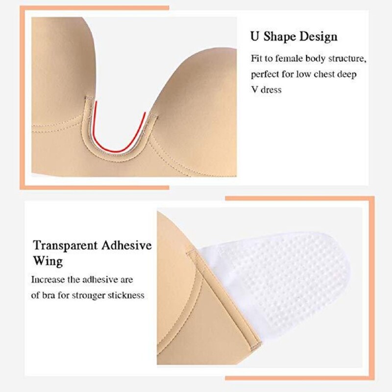 ZXYOUPING Sutien din silicon fără bretele în V adânc Autocolante reutilizabile pentru sutien magic sutien sexy push-up sutien impermeabil, autoadeziv, din silicon pentru W